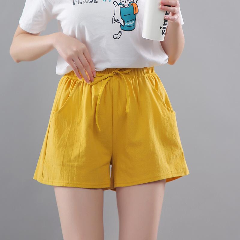 Washed Cotton Solid Color Women's Loose Wide-Leg Elastic Waist Casual Shorts