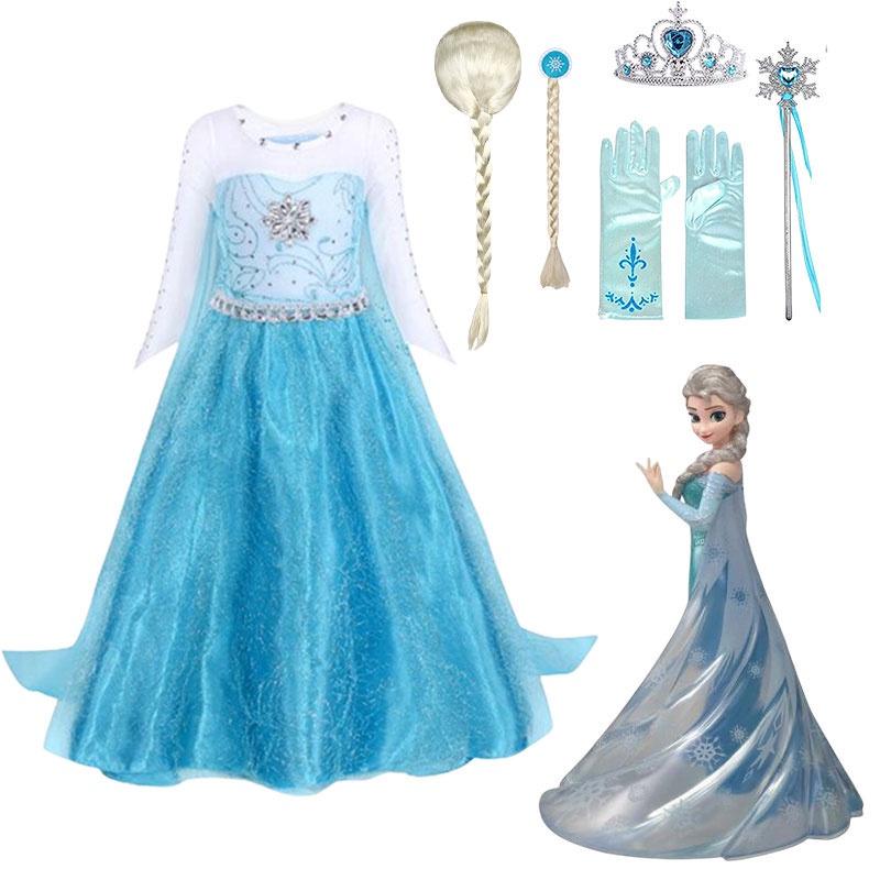Платье принцессы Эльзы для девочек, костюм на Хэллоуин, детское сказочное платье