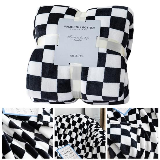 Throw Blanket Checkerboard Design Coldproof Polyester Bedroom Bed Winter Warm Flannel Blanket
