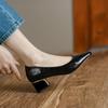 Fashion Shoes For Women Black Chain Square Heels With Medium Luxury Leather Casual Pointed Toe Office Woman Footwear Lastest Non Slip E