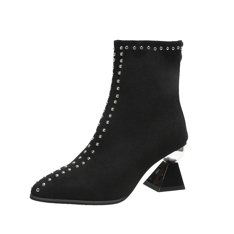 Женские ботильоны, зимняя мода 2024, женские ботинки с острым носком, размер 42, модные простые элегантные женские модельные туфли на высоком каблуке