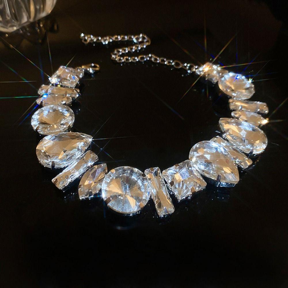 Exaggerated Crystal Necklace Adjustable Women's Choker Chic Rhinestone Necklace  Gifts