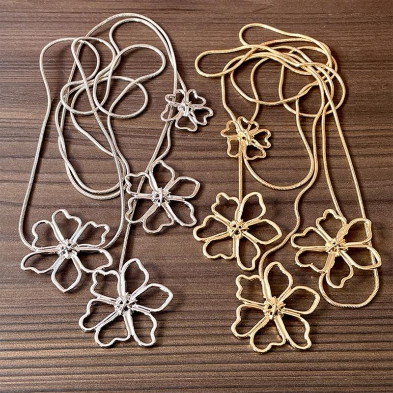 Hollows Long Sweater Necklace Women Elegant Pendant Petal Pattern Necklace for Daily Commute Or Event