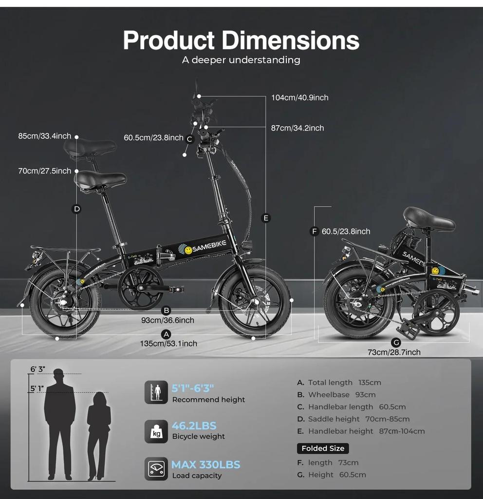 Складной электровелосипед Samebike YINYU14 350 Вт 36 В 7,8 Ач Литиевая батарея 14 дюймов Взрослый Мини Городской Электровелосипед