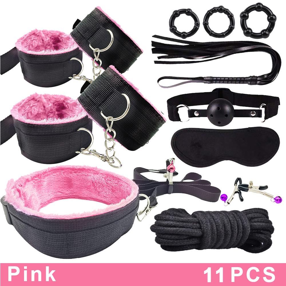 BDSM Bondage Kits PU Leather Restraint Set Handcuffs Collar Masks Silicone mouth plug Sex Toys For Women Couples SM Adult Games