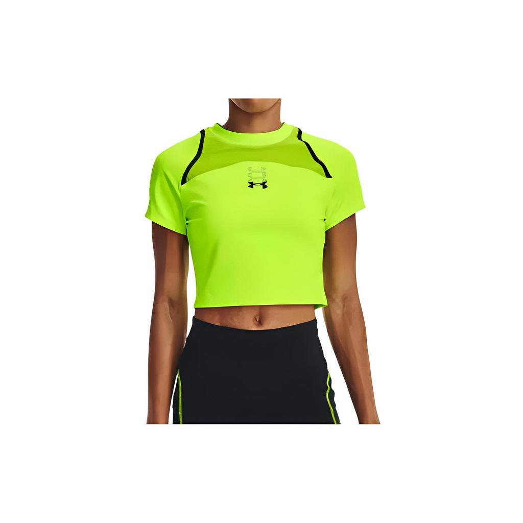 Under Armour Универсальные укороченные топы женские зеленые с круглым вырезом умеренные 1376816-369