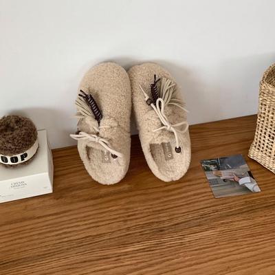 Огромные красивые баотоу пушистые полушлепанцы женские внутренняя высота увеличивается на 25 осень и зима новые плюшевые теплые с бахромой женские туфли