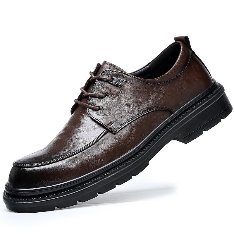 Высококачественные мужские кожаные туфли с мягкой подошвой, официальная деловая одежда 2025, новые черные, усиливающие цвет кожаные повседневные свадебные туфли для жениха, мужские