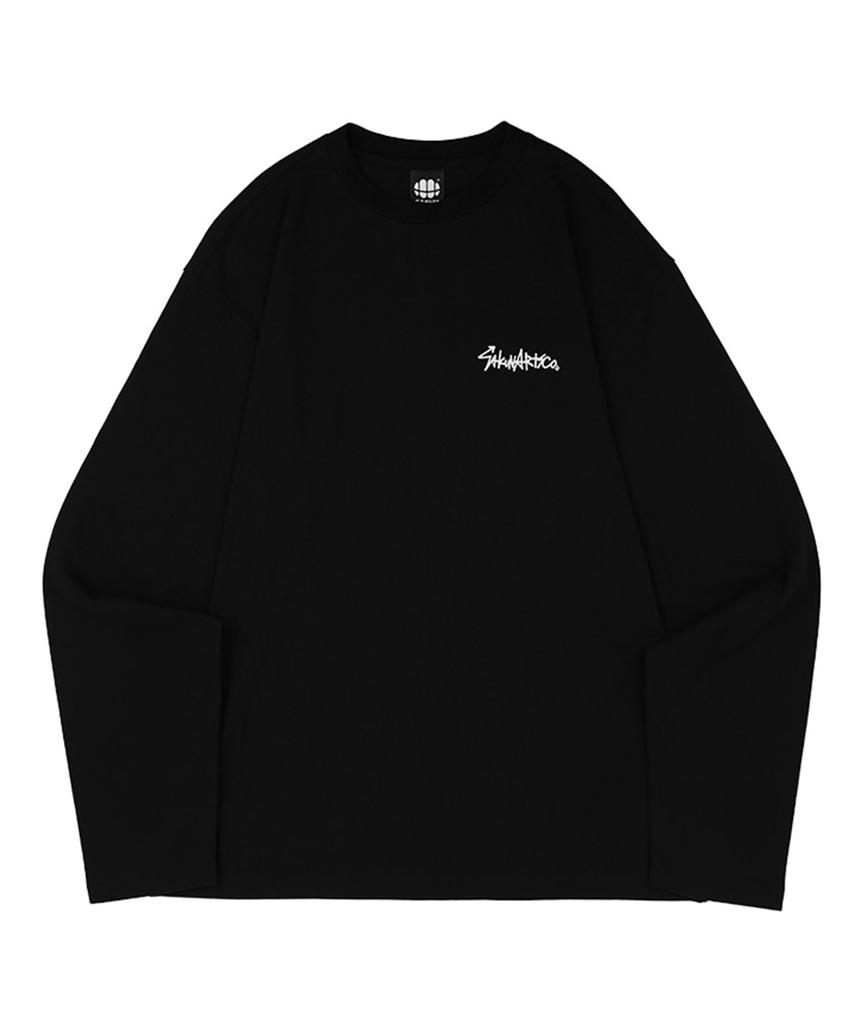 SAKUN Unisex Round Long Sleeve T-Shirt (Black) Tag T-Shirt Black