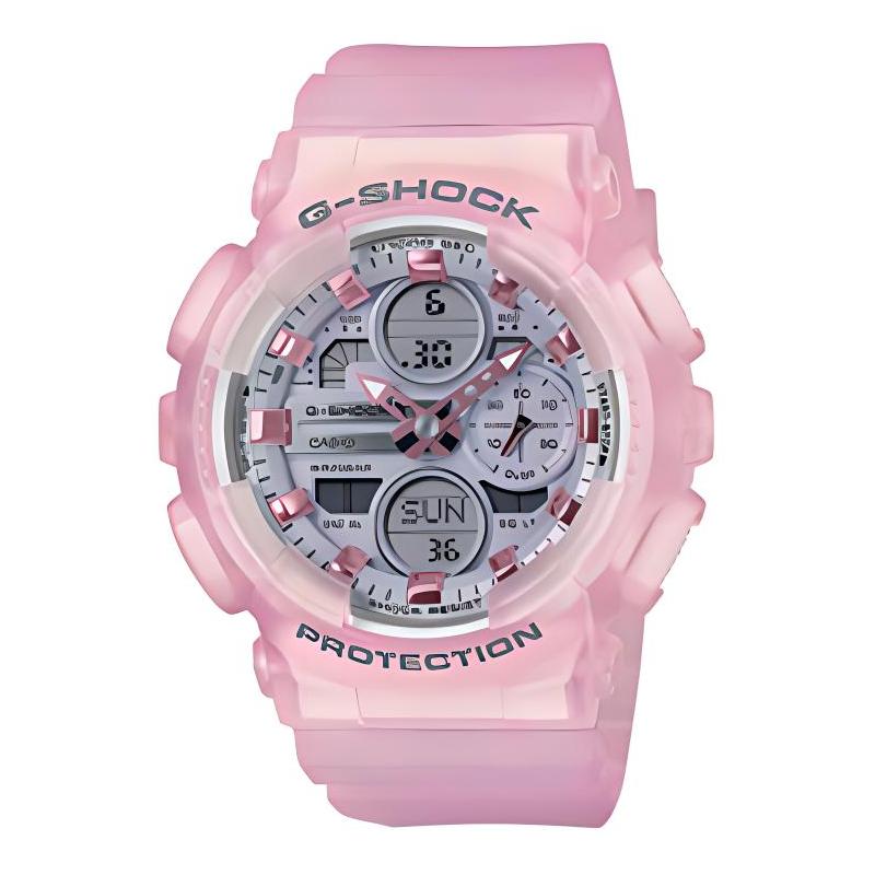 Casio Серия с двойным дисплеем LCD/стрелочным, водозащита 200 метров, Кварцевый, полимерный ремешок, , одинаковый стиль для мужчин и женщин, белый циферблат GMA-S14ONP-4A