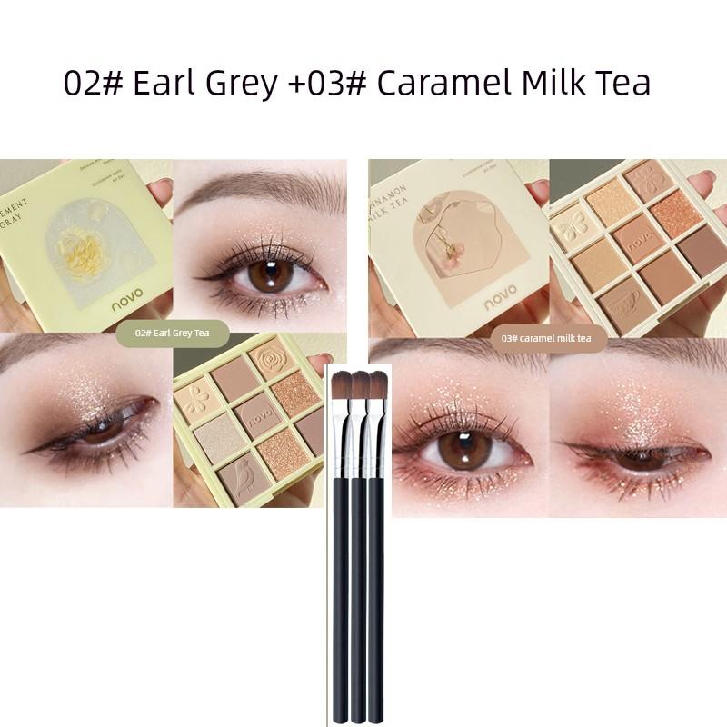 Novo Nine Colors Eye Shadow Plate Genuine Goods 2023 New Arrival Smoky Makeup Matte Shimmer Earth Color Highlight Multi-Functional Multi-Color Series
