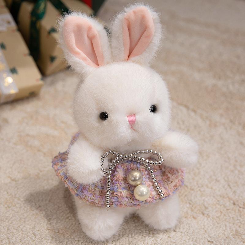 Милая плюшевая игрушка-маленький кролик в сидячей позе, кукла-кролик в цветочном платье, кукла для игрового автомата, подарок на день рождения для девочки