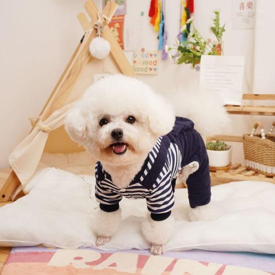 Yousheng Cat Dog Clothing Fake Two-Piece Design Four Legged with Traction Ring Striped Thickened Autumn Winter Dog Clothes