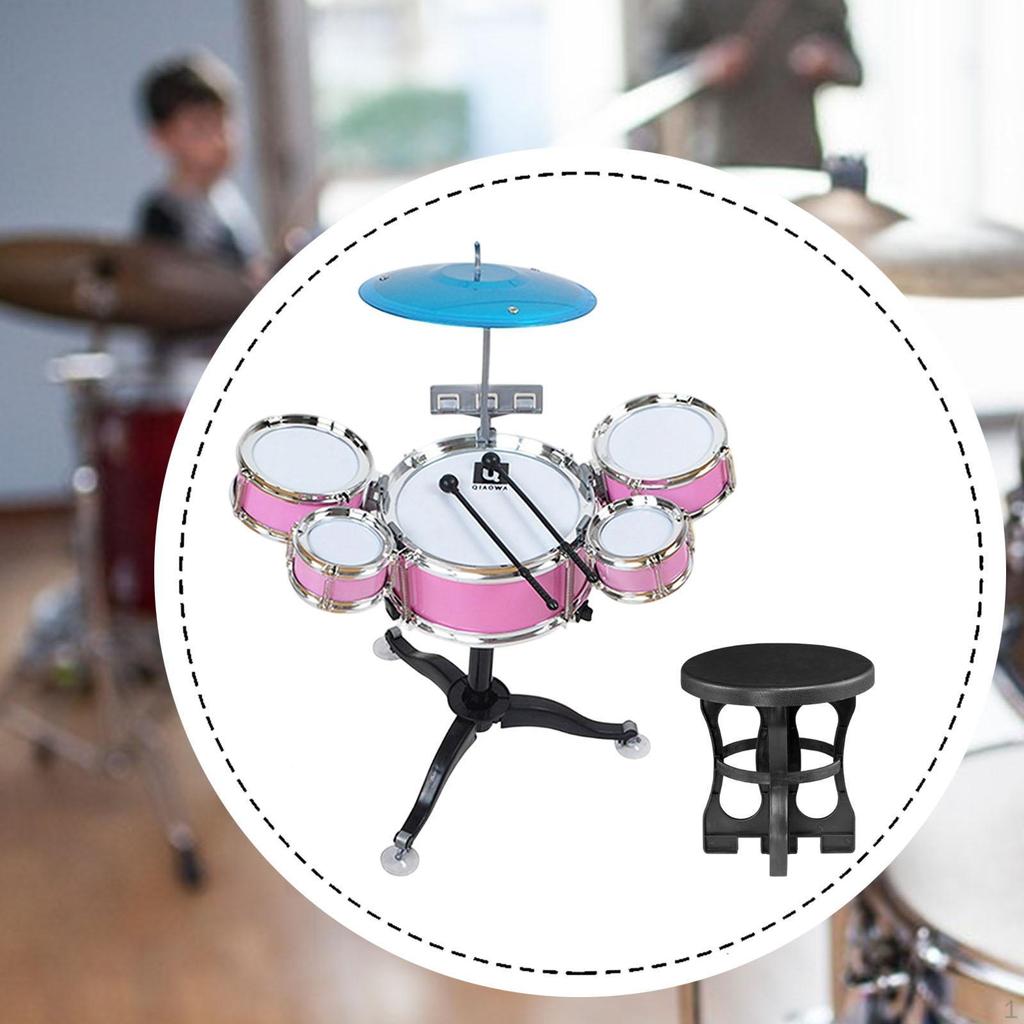 Kids Drum Set Beginners Ages 3-6 for Boys Girls with Drumsticks 5 Drums Playing Rhythm Beat Toy
