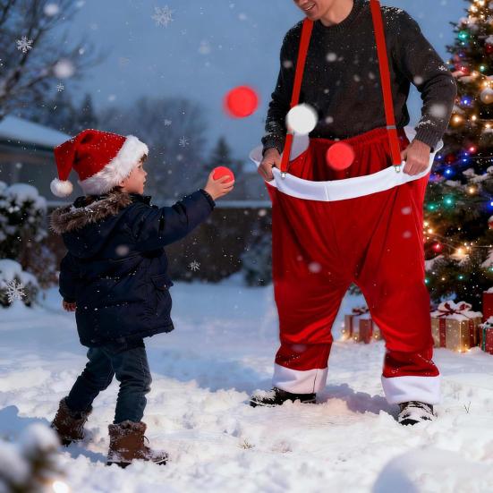 Santa Pants Snowball Fight Game with 20 Balls Red White Snowball Toss Activity Game Families Indoor Outdoor Yard Ball Catching Game
