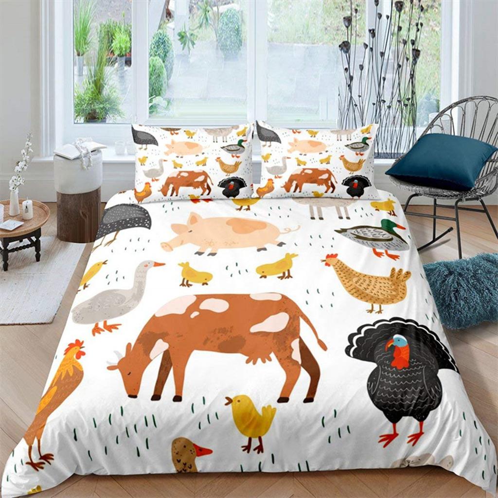 Farm 3D Chicken Duvet Cover Rooster Goose Duck for Kid Teen Women Men Gifts Farmhouse Animals for Bedroom Decorations Queen King