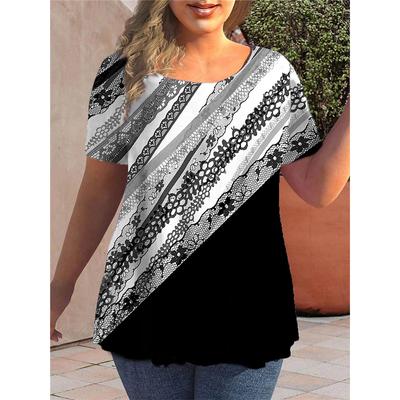 Женские футболки, летние топы с короткими рукавами, рубашка с градиентным рисунком, футболки, повседневная свободная одежда для женщин, одежда больших размеров с круглым вырезом