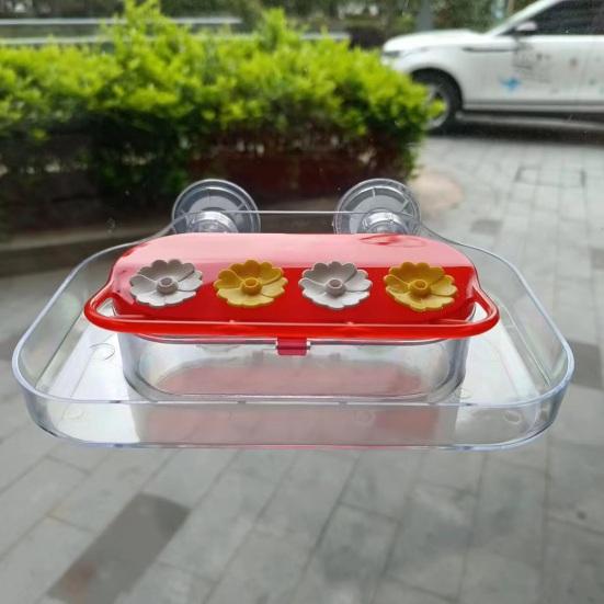 Window Hummingbird Feeder Plastic Birds Feeding Tray with 4 Feeding Ports Strong Suction Cup Hummingbird Feeder for Outdoors