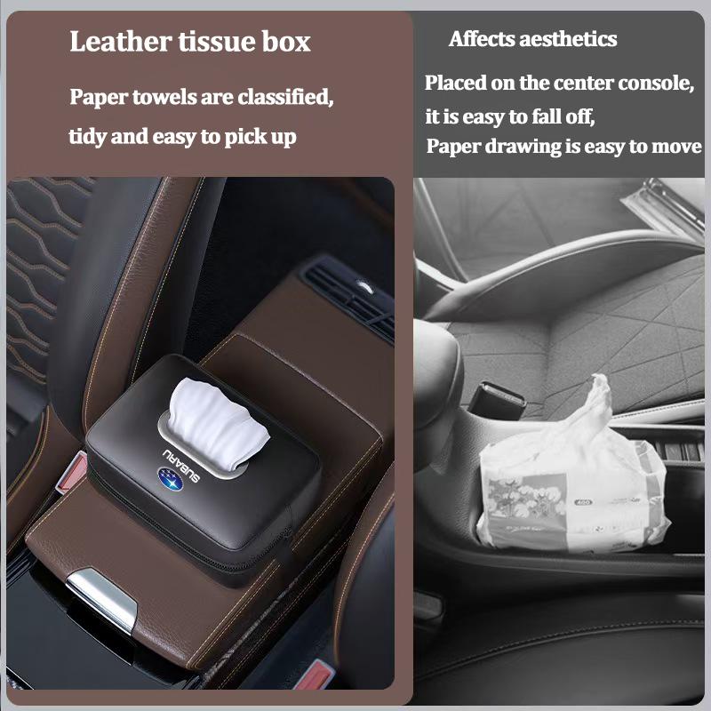 Car Interior Leather Tissue Box Sun Visor Seat Hanging Storage Bag Accessorie For Subaru STI XV Forester Mpreza Crosstrek Ascent Z15