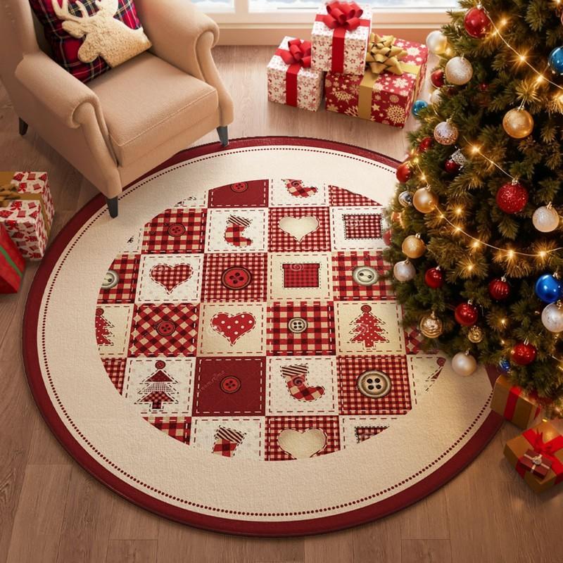 Christmas Plush Rug Festive Home Decor Round Area Bedroom Living Room