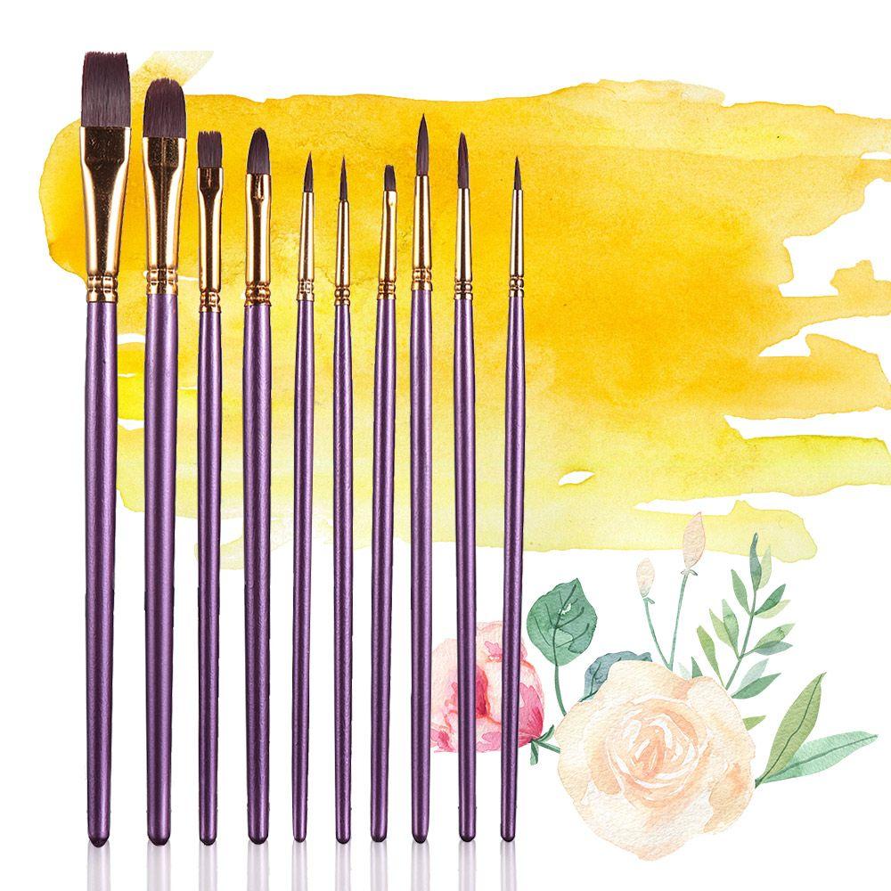 10pcs/set Purple DIY Art Supplies Watercolor Pen Nylon Hair Paintbrush Oil Painting Brush