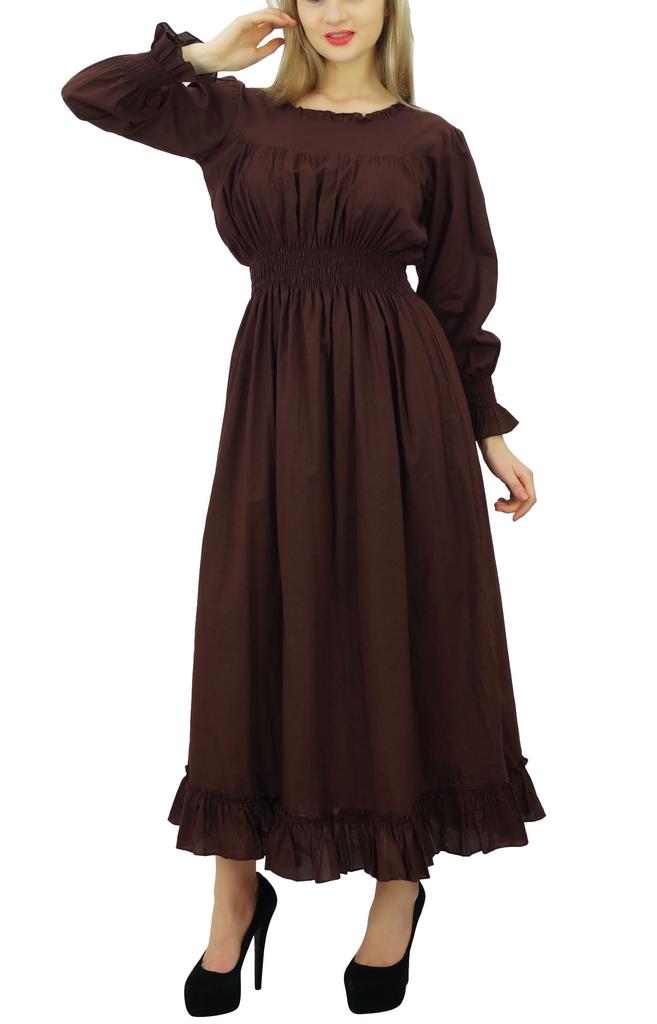 Bimba Women's Cotton Smocked Waist Long Casual Maxi Dress