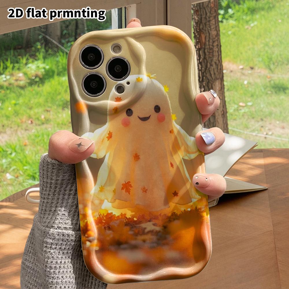 Phone case: 2D design, fits iPhone 12–18 Pro, phone decoration, semi-transparent gauzy little ghost, perfect for Halloween and Christmas gifts