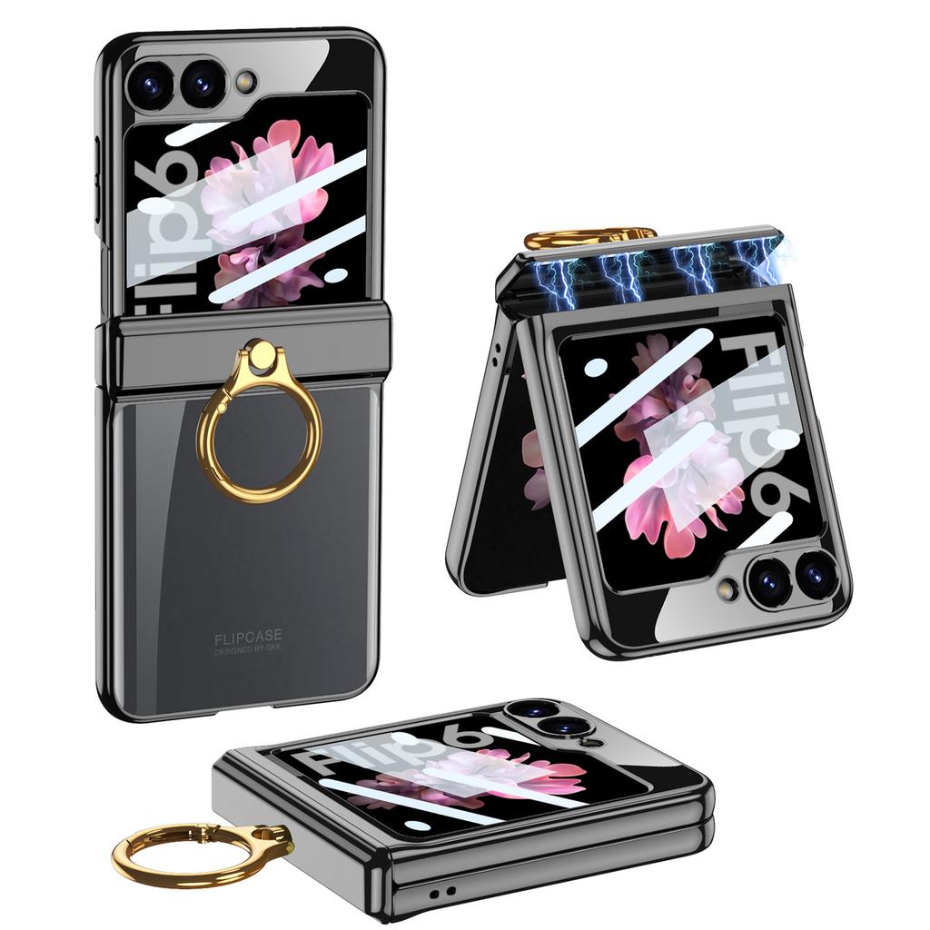 Samsung ZFlip6 Mobile Phone Case Folding Screen Electroplated Phantom Full Inclusive Rotary Shaft Ring Bracket Protective Case Hard Case