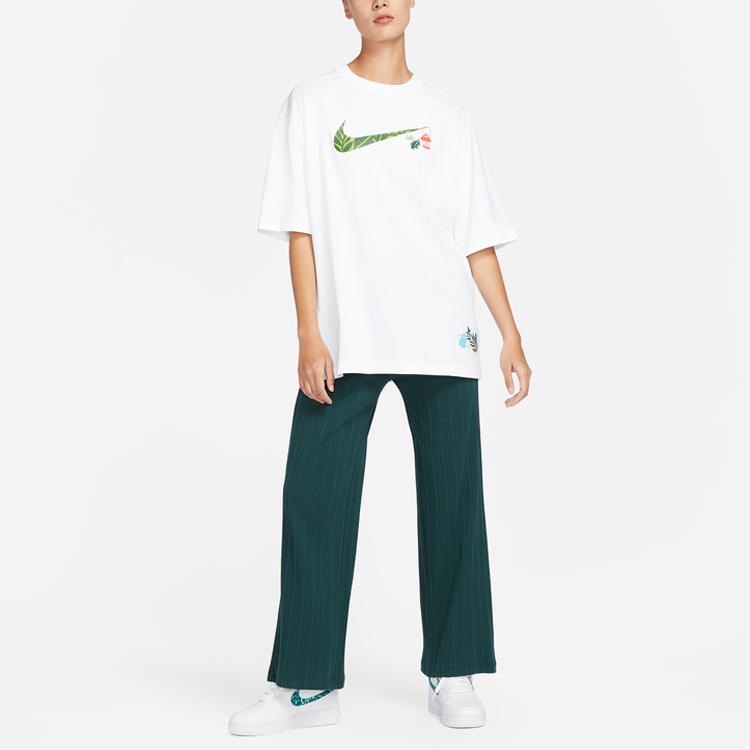 Nike Спортивная одежда Swoosh с мультяшным принтом, свободная футболка с круглым вырезом, женские топы, белые FN3711-100