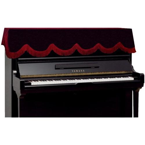 Highly breathable upright piano top cover, burgundy, velour-like finish with fringe, one size fits most, 176 x 67 cm, PT-1