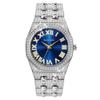 Men's Diamond Quartz Watch Waterproof Iced Out Wristwatch with Roman Numeral Dial, Gold/Silver Bling Hip Hop Watch for Men