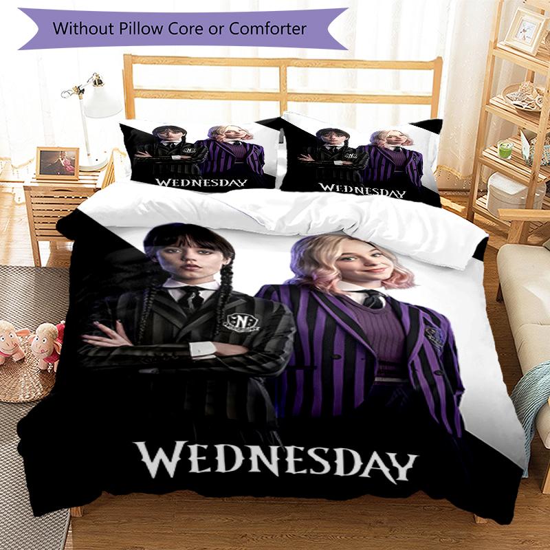 3pcs Addams Family Wednesday5 Design Cover Set - HD Printed Bedding with 1 Cover and 2 Pillowcases - Perfect for Home and Dorm Decor