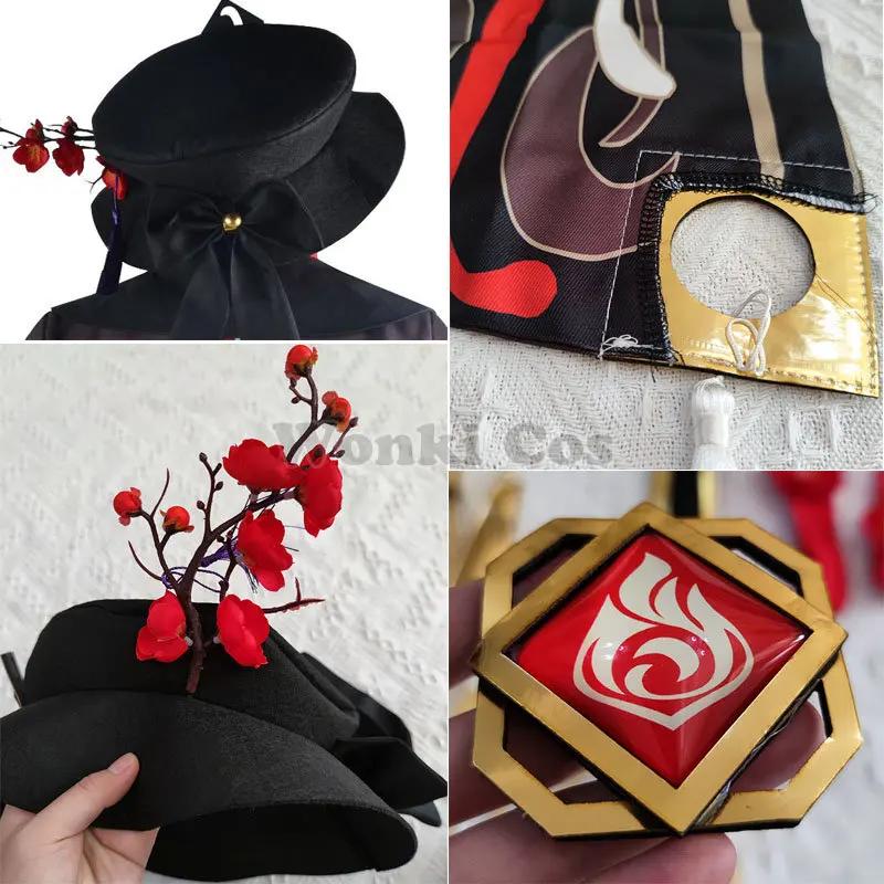 Game Impact Hutao Cosplay Costume Hu Tao Cosplay Wig With Hat Original Rings Double Ponytail Full Set