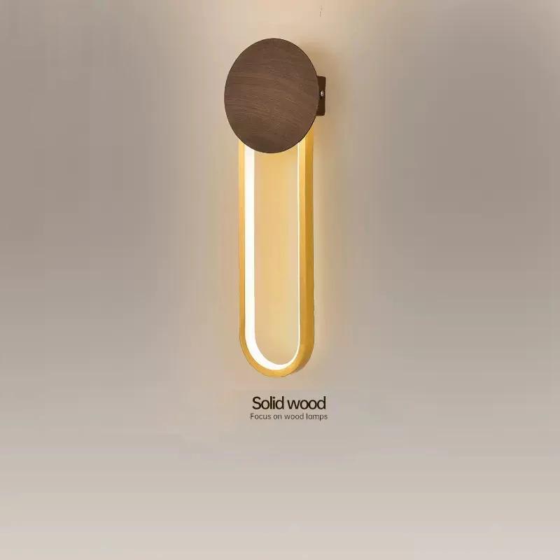 Nordic Modern LED настенный светильник с золотым кольцом и декором под дерево, настенная лампа для гостиной, кухни, прихожей, спальни, внутреннее освещение