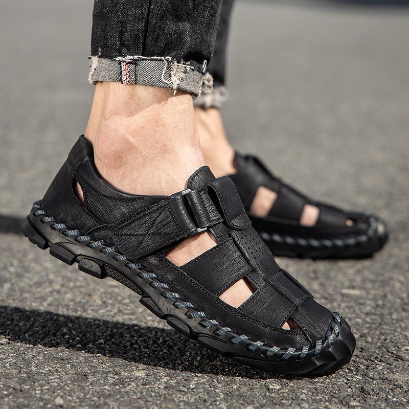 Foreign trade explosion large size sandals 2024 new casual trend bag head genuine leather one-pedal men's beach shoes