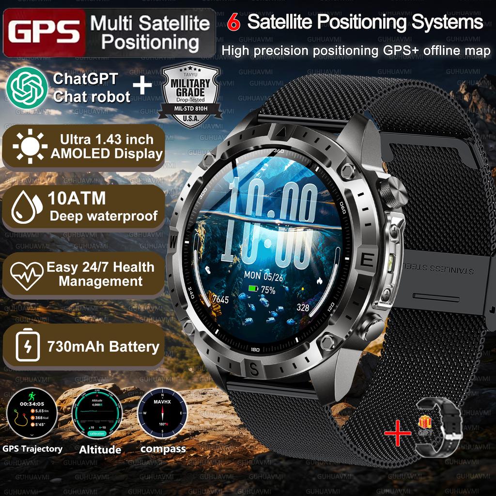 Новые умные часы с GPS для мужчин Встроенный GPS Траектория Компас Высотомер Водонепроницаемые ChatGPT Спорт Здоровье Bluetooth-звонок Умные часы