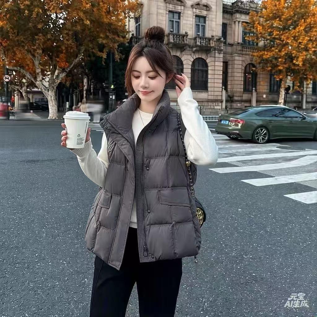 Autumn and winter new stand-up collar down cotton vest women's thickened bread clothes trendy outer wear vest jacket vest