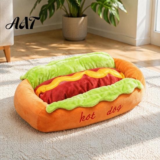 Non Slip Dog Bed for Tile Floors Hot Bed, Cute Cozy Snuggle Removable Washable Pad, Funny Durable Pet Furniture Home Bun Plush Small Dogs Cats