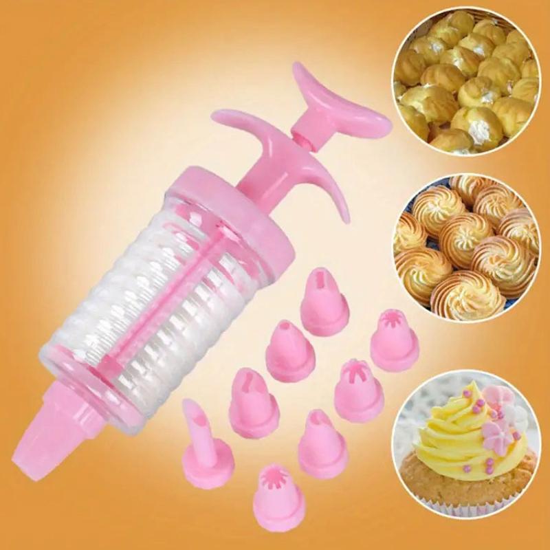 New 8 Pipe Nozzles with Syringe Plastic Cream Baking Nozzle Dispenser Icing Pastry Cream Tips Pastry Tube Decoration Tool