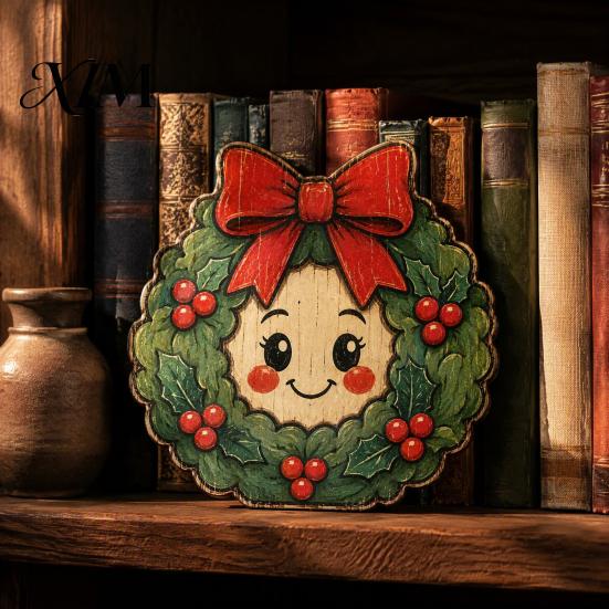Christmas Theme Room Decor Wooden Table Decorations, Santa Claus Snowman Reindeer Desktop Ornaments, Festive Home Office Accents Distressed