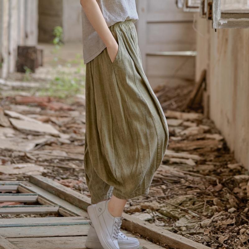 Johnature Ayollar Vintage Keng Oyoqli Shimlar Elastik Bel Bir Rangli Shimlar Yozgi Keng Kundalik Ayollar Shimi
