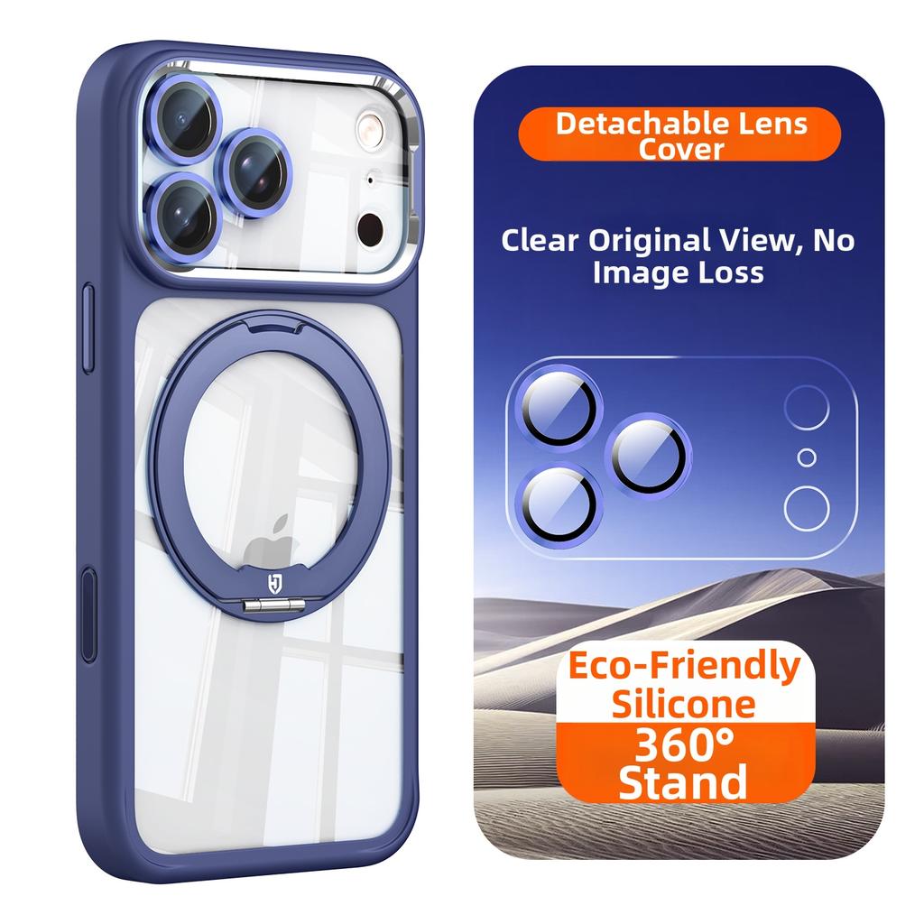 Магнитный чехол для iPhone 17 16 15 14 Pro Max для MagSafe 360 Вращающаяся подставка-кольцо Съемная защита объектива Прозрачная крышка