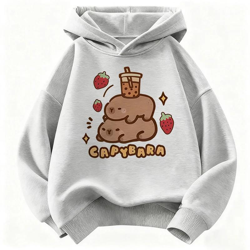 Children's autumn and winter long-sleeved hooded sweatshirt, capybara printcute, unisex Christmas gift, casual autumn sweatshirt