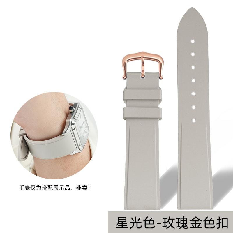 Для Cartier Santos Dumont Женский WSSA0032 Фторокаучуковый ремешок Пряжка-штифтик Маленький и Средний размер Каучуковый ремешок для часов из FKM 15 мм 17,5 мм