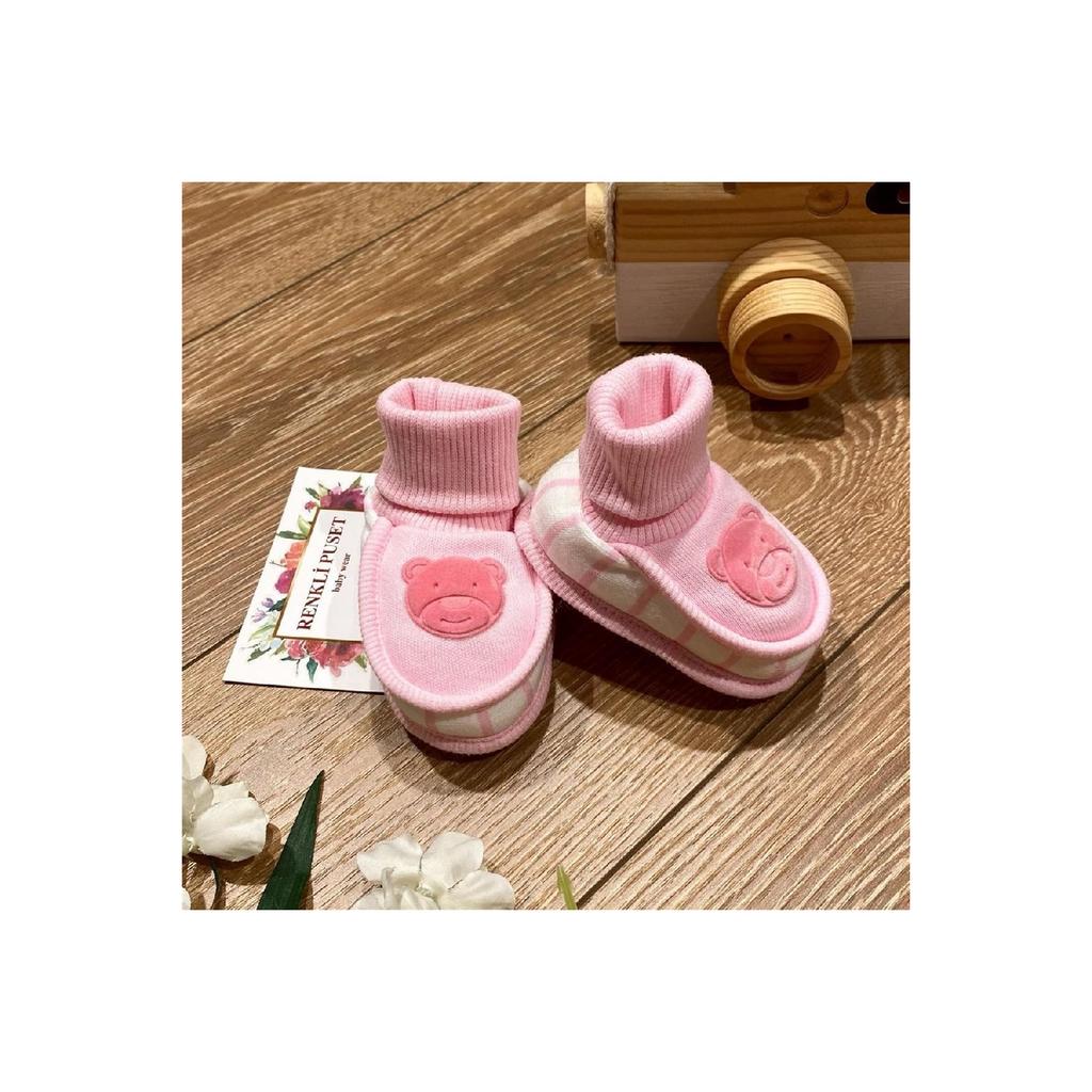 Детские пинетки из чесаного хлопка, замшевые с принтом медведей, розовые, синие, коричневые