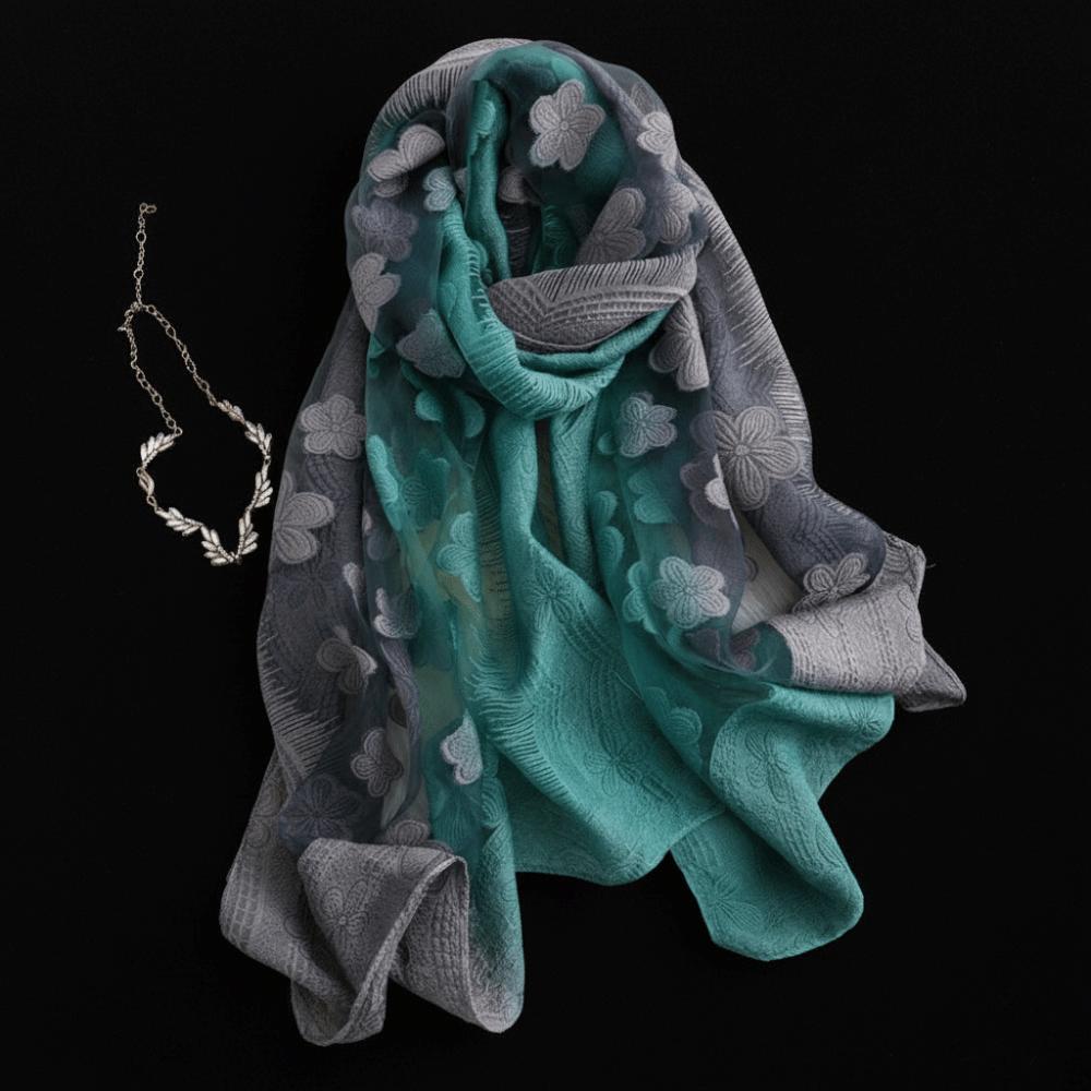 Thin Cut Flowers Scarf Gradient Color Beach Shawl Wrap Fashion Sunscreen Scarf