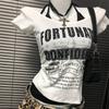 Women Retro T-shirts White Letters Bandage Collars Design Girls Y2K Tops