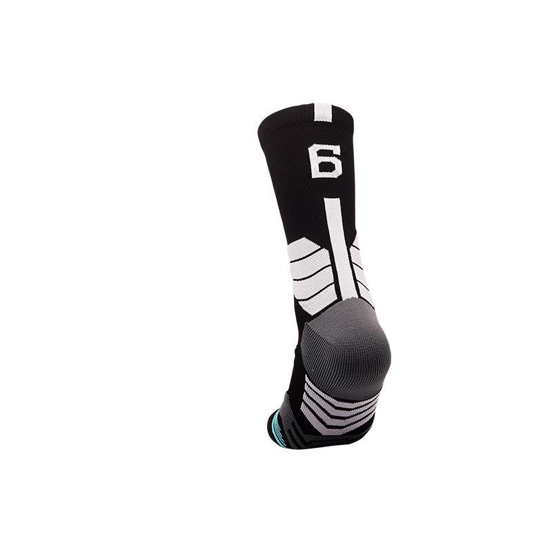 Men's Black and White Breathable Shock-Absorbing Basketball Socks