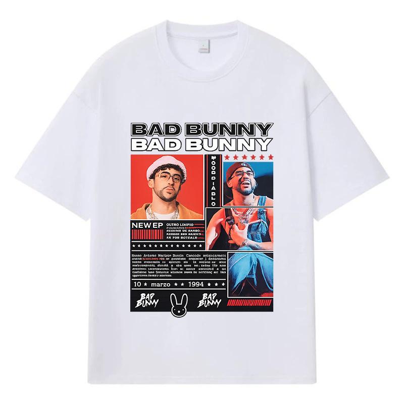 2026 Bad Bunny Графическая футболка Streetwear Y2k Harajuku Одежда 100% Хлопок Футболка Повседневная Оверсайз Летняя Мужская Футболка