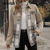 Модная клетчатая куртка с длинными рукавами и лацканами, однобортная повседневная куртка для женщин на осень и зиму